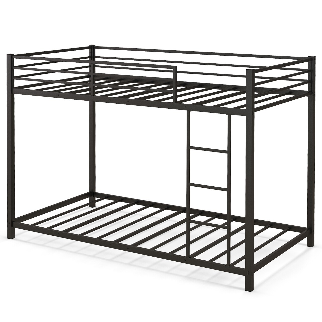 Twin Over Twin Metal Bunk Bed, Low Profile, Safe, No Box-Spring